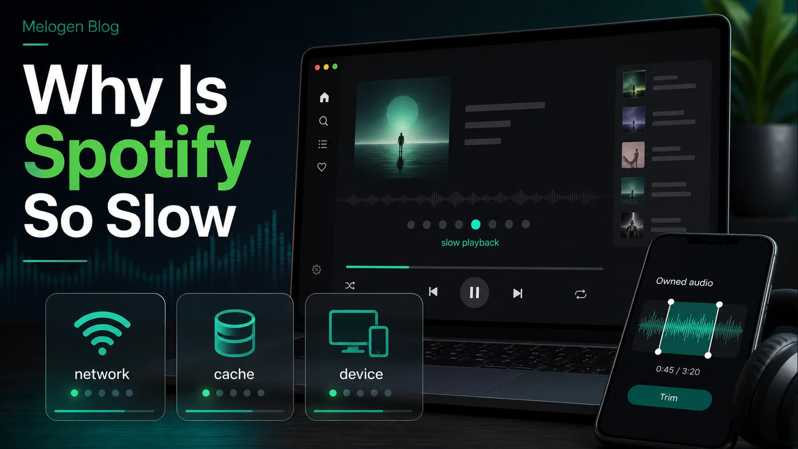 Troubleshooting dashboard for slow Spotify playback across network cache and device checks